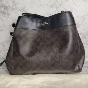 Coach New York Large‎ Lexy Shoulder Bag Signature Tote F27972 Dark Brown Leather